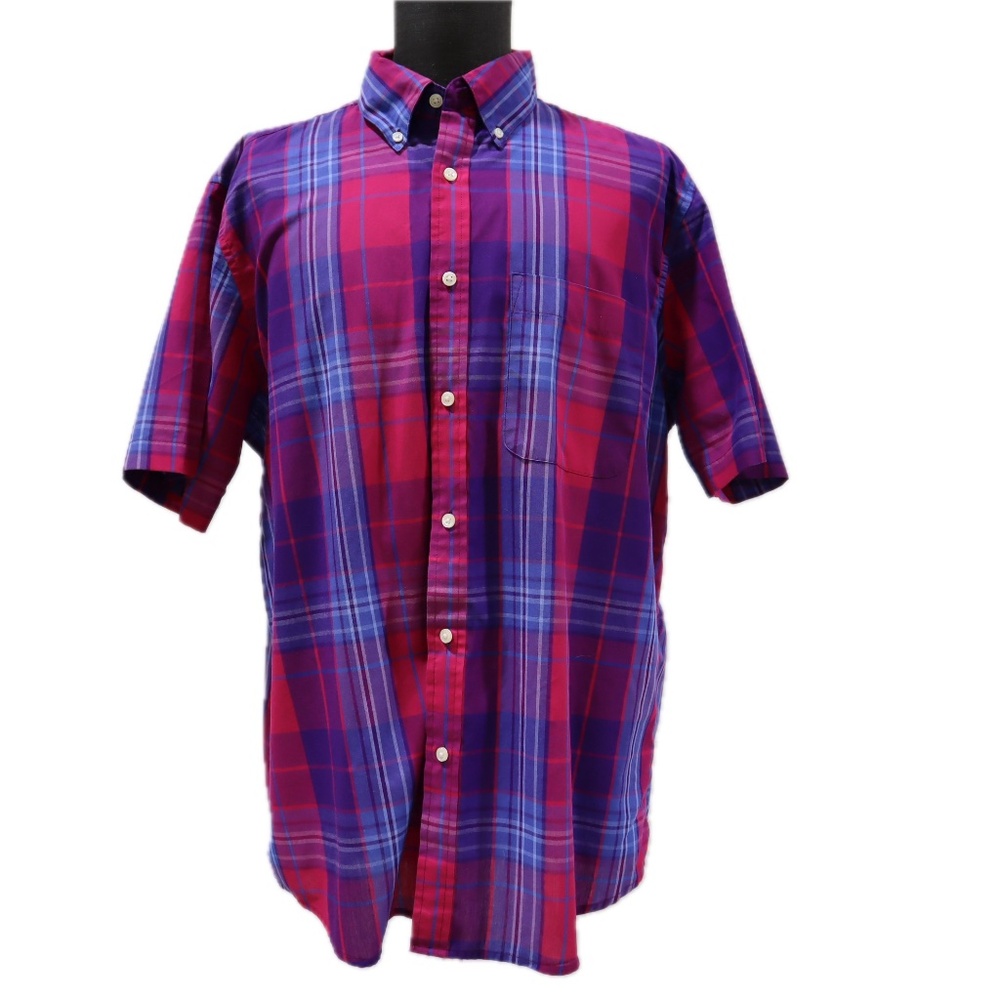 Sun River Men's XL Short Sleeve Casual Shirt Purple Pink Plaid